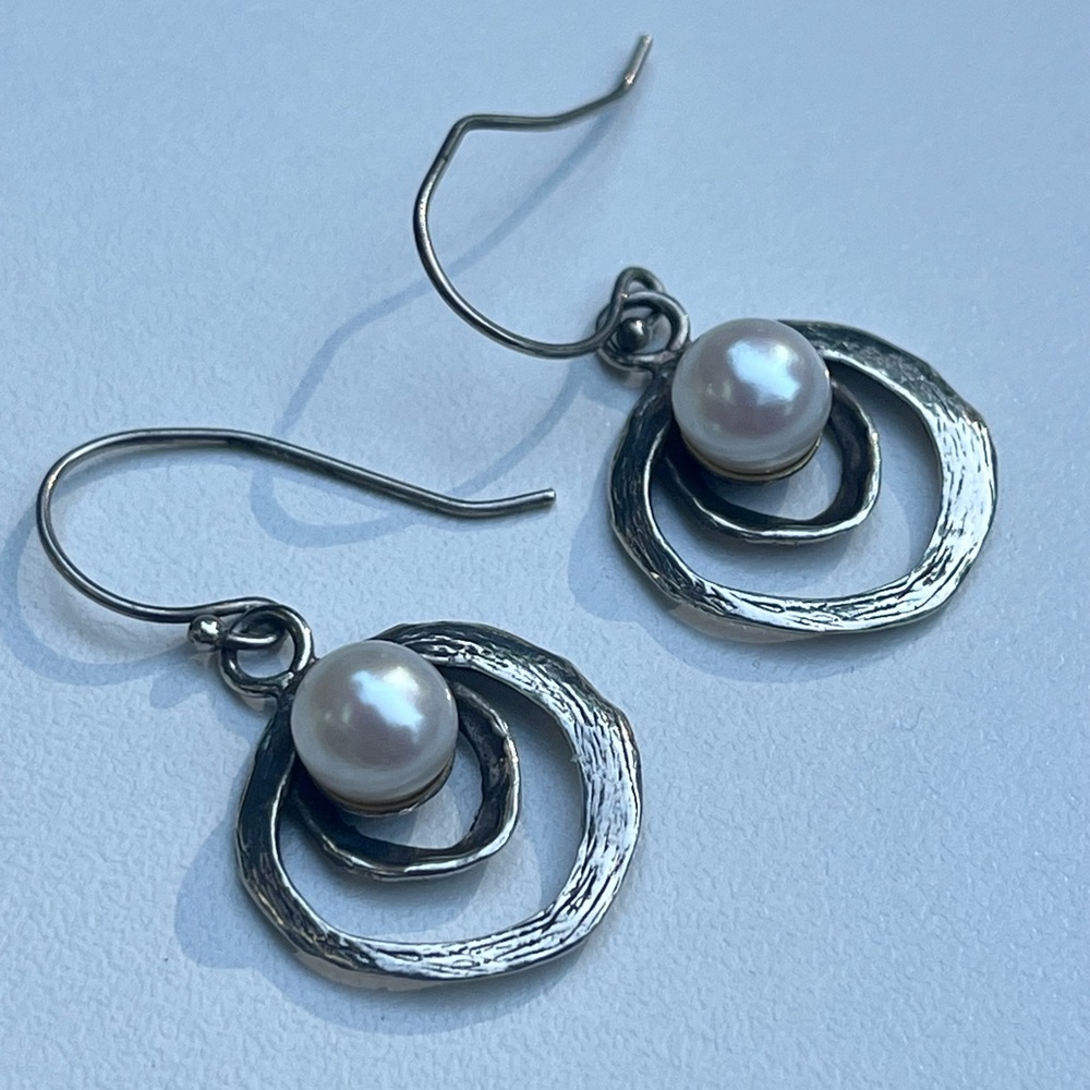 Vintage Handmade 925 Sterling Silver with Pearl Earrings